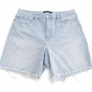 Calvin Klein Striped Denim Shorts Women’s Size 12 Blue White Frayed Hem